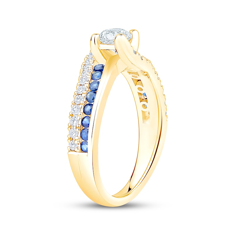 Main Image 2 of Now + Forever Round-Cut Diamond & Natural Blue Sapphire Bypass Engagement Ring 3/4 ct tw 14K Yellow Gold