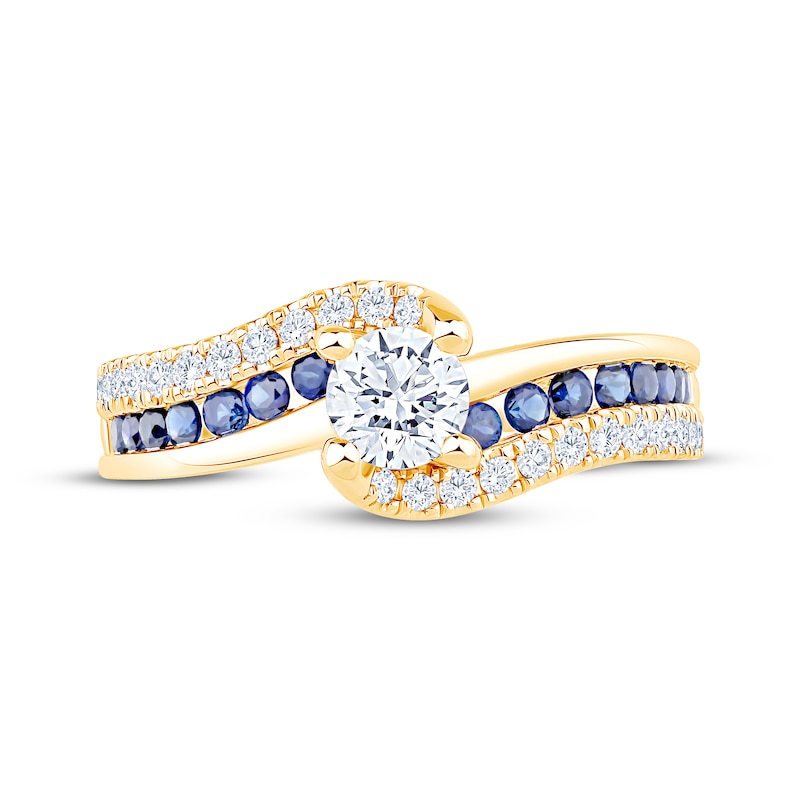 Main Image 3 of Now + Forever Round-Cut Diamond & Natural Blue Sapphire Bypass Engagement Ring 3/4 ct tw 14K Yellow Gold