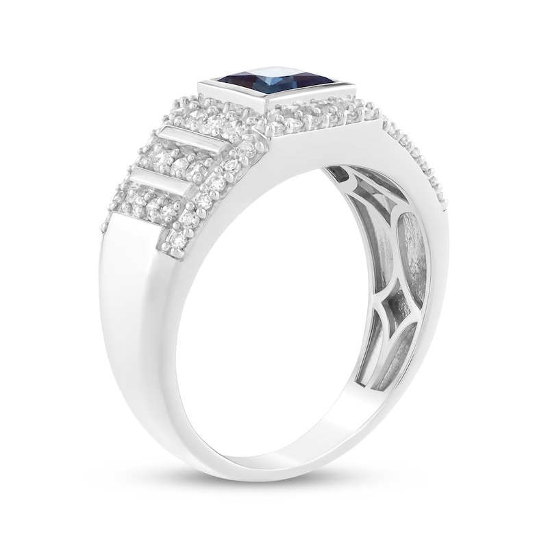 Main Image 2 of Men's Square-Cut Lab-Created Alexandrite & Diamond Ring 5/8 ct tw 10K White Gold