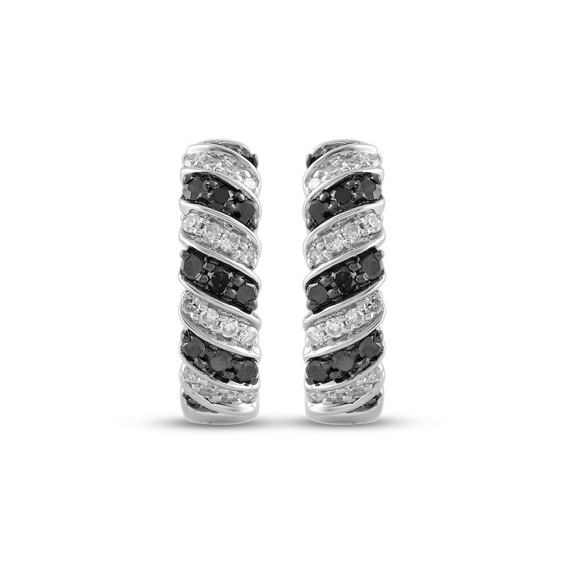 Main Image 2 of Black & White Diamond Diagonal Stripe Hoop Earrings 1/4 ct tw Sterling Silver
