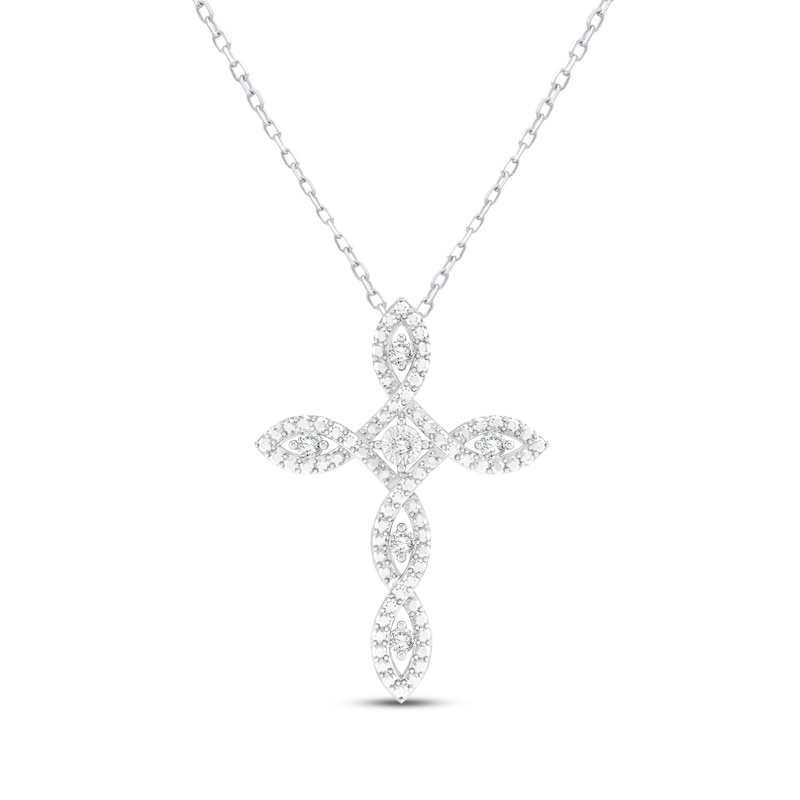 Main Image 1 of Diamond Twist Cross Necklace 1/10 ct tw Sterling Silver 18"