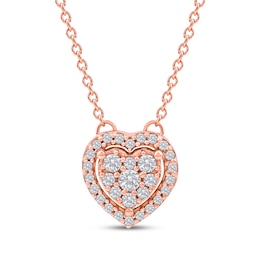 Multi-Diamond Heart Halo Necklace 1/6 ct tw 10K Rose Gold 18"