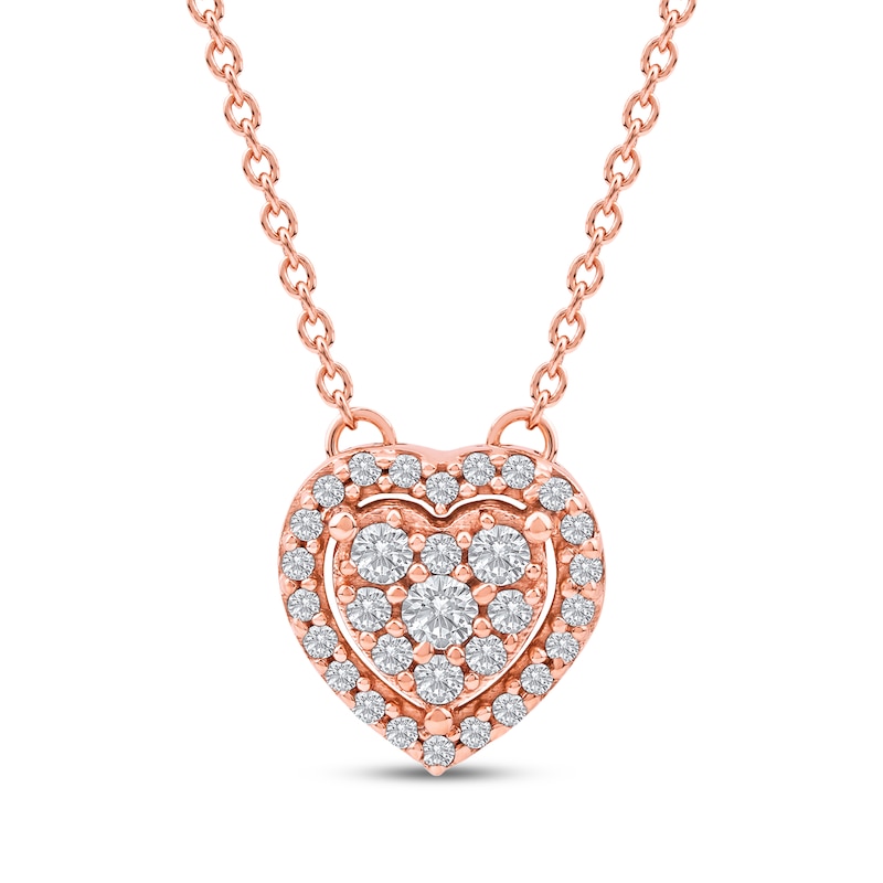 Main Image 1 of Multi-Diamond Heart Halo Necklace 1/6 ct tw 10K Rose Gold 18&quot;