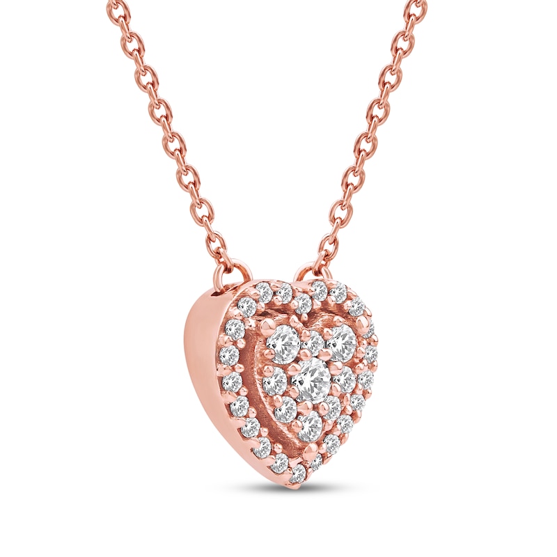 Main Image 2 of Multi-Diamond Heart Halo Necklace 1/6 ct tw 10K Rose Gold 18&quot;