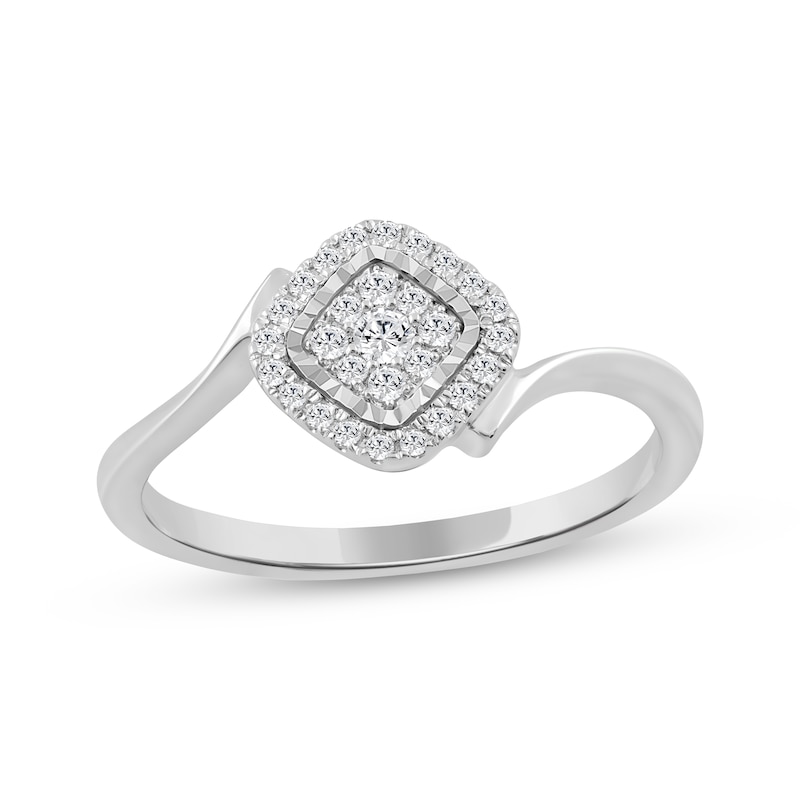 Main Image 1 of Multi-Diamond Cushion Halo Promise Ring 1/6 ct tw Sterling Silver
