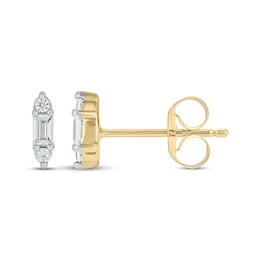 Baguette & Round-Cut Diamond Mini Stud Earrings 1/15 ct tw 10K Yellow Gold