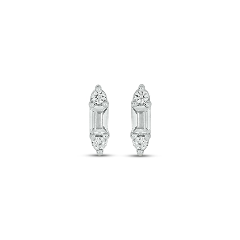 Main Image 2 of Baguette & Round-Cut Diamond Mini Stud Earrings 1/15 ct tw 10K Yellow Gold