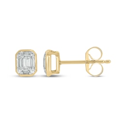 Baguette & Round-Cut Multi-Diamond Mini Stud Earrings 1/10 ct tw 10K Yellow Gold