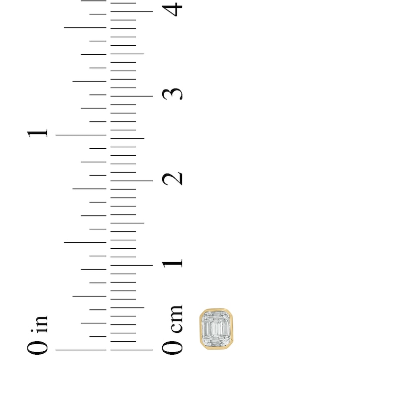 Main Image 3 of Baguette & Round-Cut Multi-Diamond Mini Stud Earrings 1/10 ct tw 10K Yellow Gold