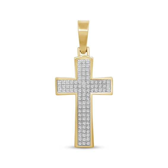 Men's Multi-Diamond Cross Charm 1/3 ct tw 10K Yellow Gold