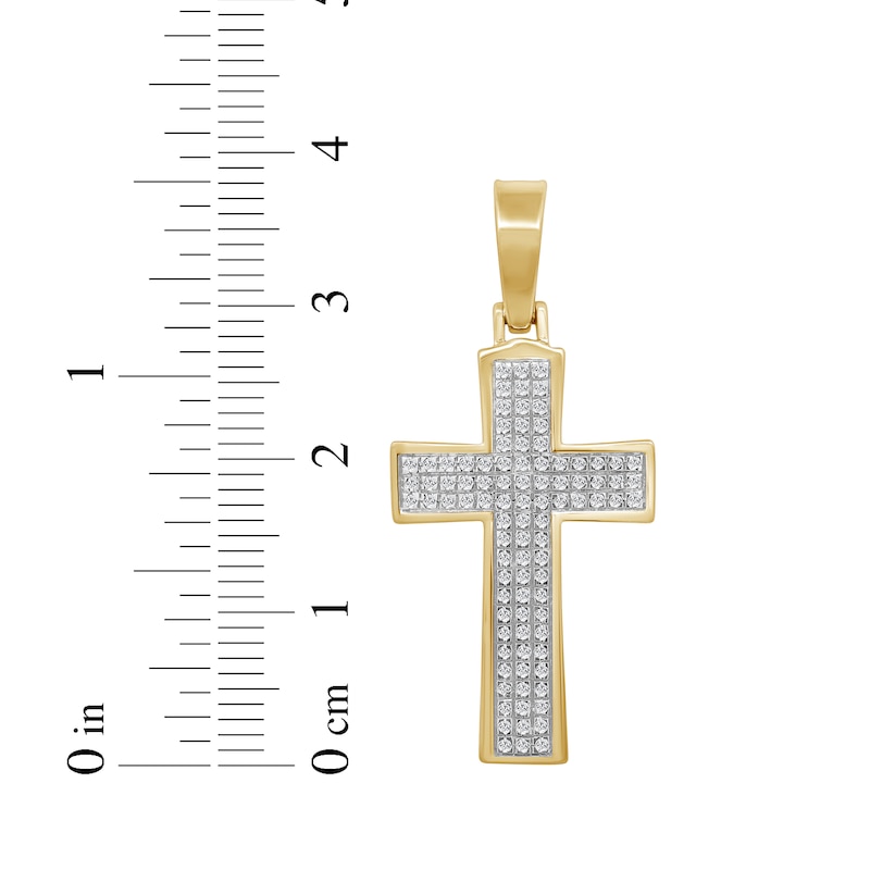 Main Image 3 of Men's Multi-Diamond Cross Charm 1/3 ct tw 10K Yellow Gold