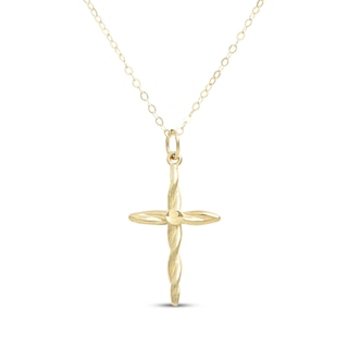 Twist Cross Necklace 10K Yellow Gold 18"