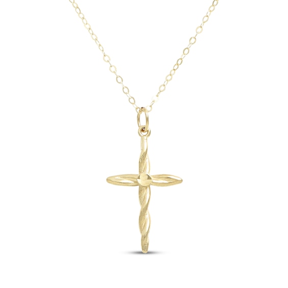 Twist Cross Necklace 10K Yellow Gold 18"