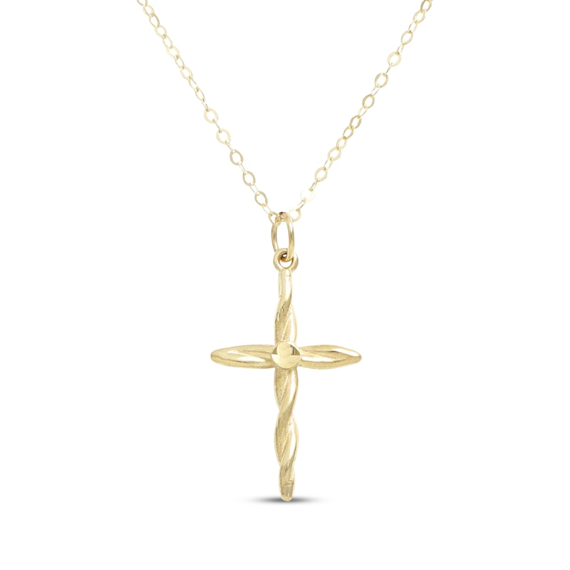 Main Image 1 of Twist Cross Necklace 10K Yellow Gold 18"
