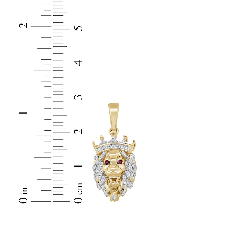 Main Image 3 of Men's Diamond & Lab-Created Ruby Lion Head With Crown Charm 1/6 ct tw 10K Yellow Gold