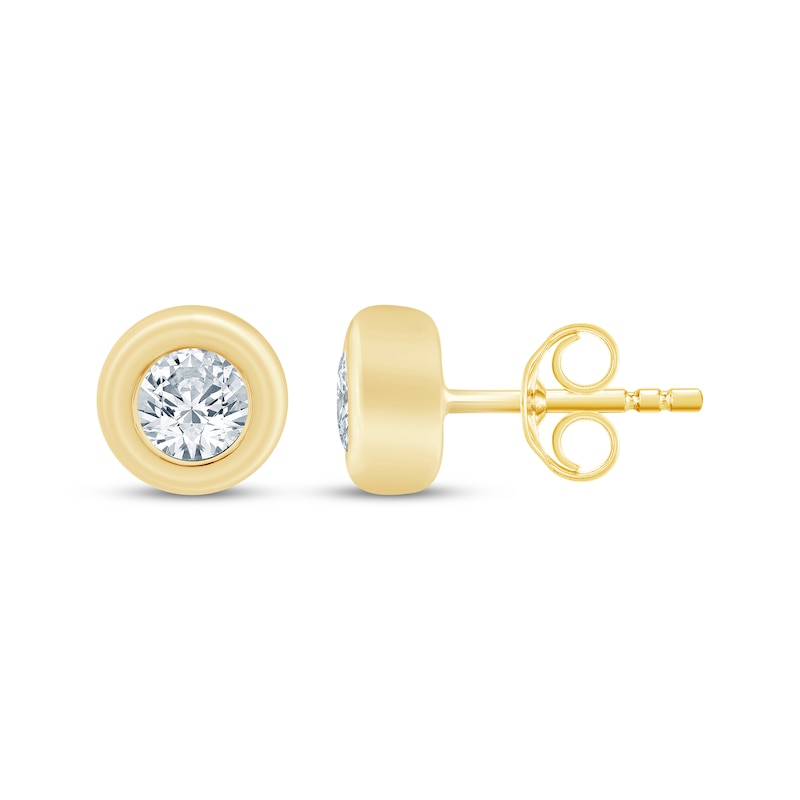 Main Image 3 of STUDIO BY KAY Lab-Grown Diamonds Round-Cut Solitaire Stud Earrings 3/4 ct tw 24K Yellow Gold-Plated Sterling Silver (F/SI2)