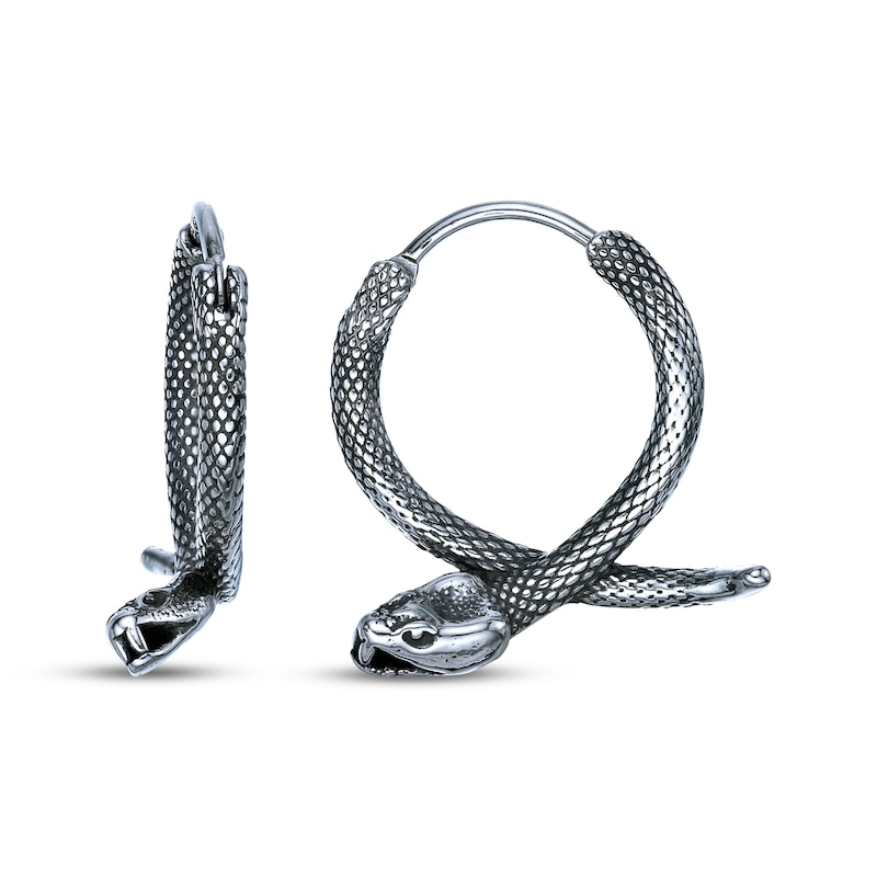 Main Image 3 of Men's Crossover Snake Hoop Earrings Stainless Steel