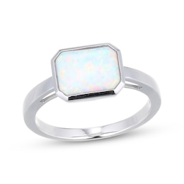 STUDIO BY KAY Emerald-Cut Lab-Created Opal Bezel-Set Solitaire Ring Sterling Silver