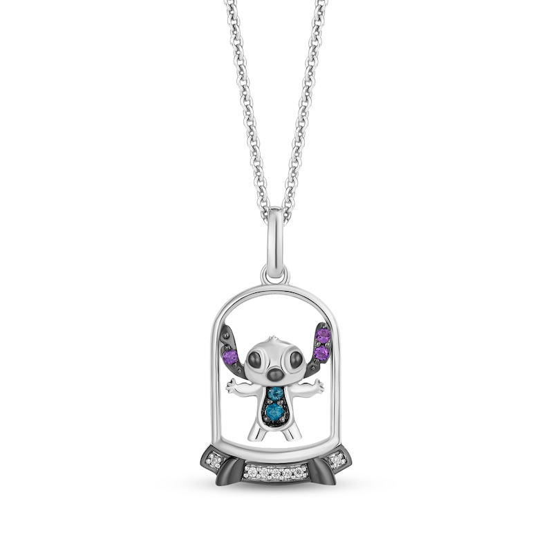 Main Image 1 of Disney Treasures Lilo & Stitch Necklace London Blue Topaz, Amethyst & Diamond Accent Necklace Sterling Silver 19"