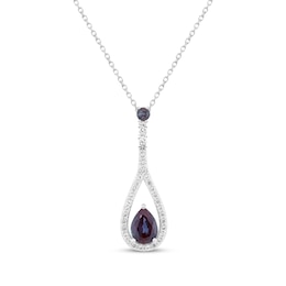 Pear-Shaped Lab-Created Alexandrite & White Lab-Created Sapphire Drop Necklace Sterling Silver 18"