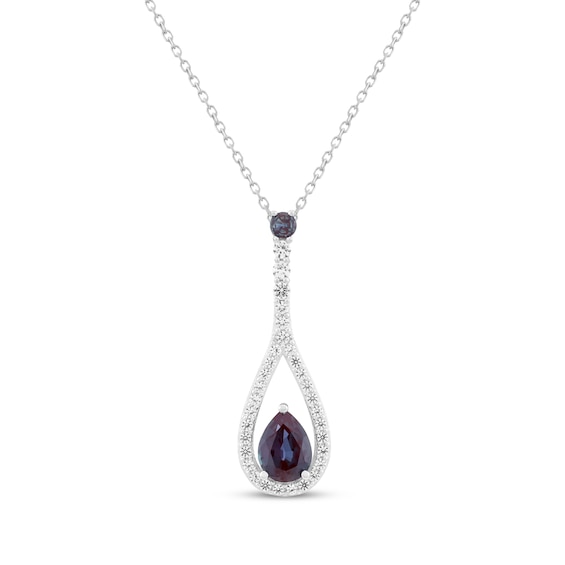 Pear-Shaped Lab-Created Alexandrite & White Lab-Created Sapphire Drop Necklace Sterling Silver 18"