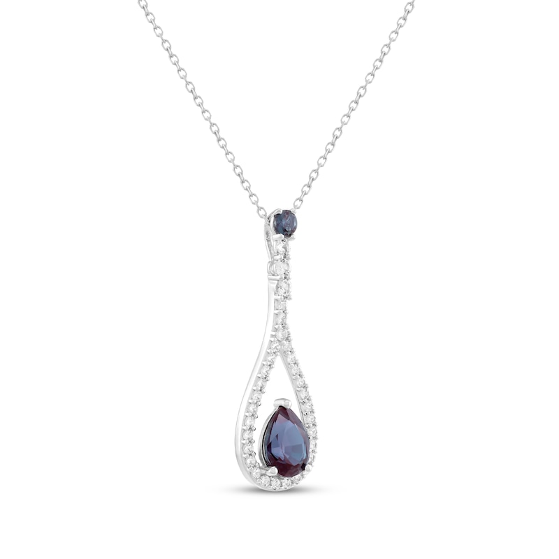 Main Image 2 of Pear-Shaped Lab-Created Alexandrite & White Lab-Created Sapphire Drop Necklace Sterling Silver 18"
