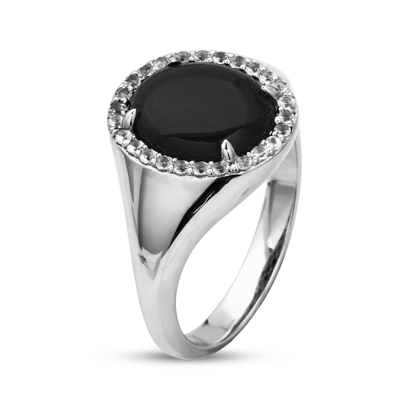 Main Image 2 of Oval-Cut Black Onyx & White Lab-Created Sapphire Halo Signet Ring Sterling Silver