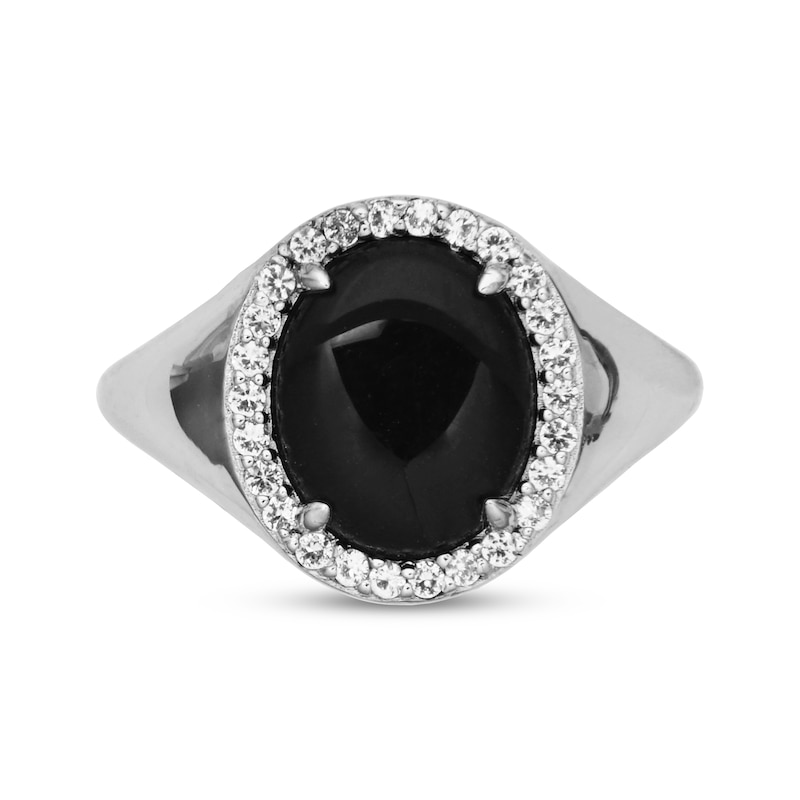 Main Image 3 of Oval-Cut Black Onyx & White Lab-Created Sapphire Halo Signet Ring Sterling Silver