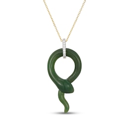 Jade & Diamond Snake Necklace 1/10 ct tw 14K Yellow Gold 18"