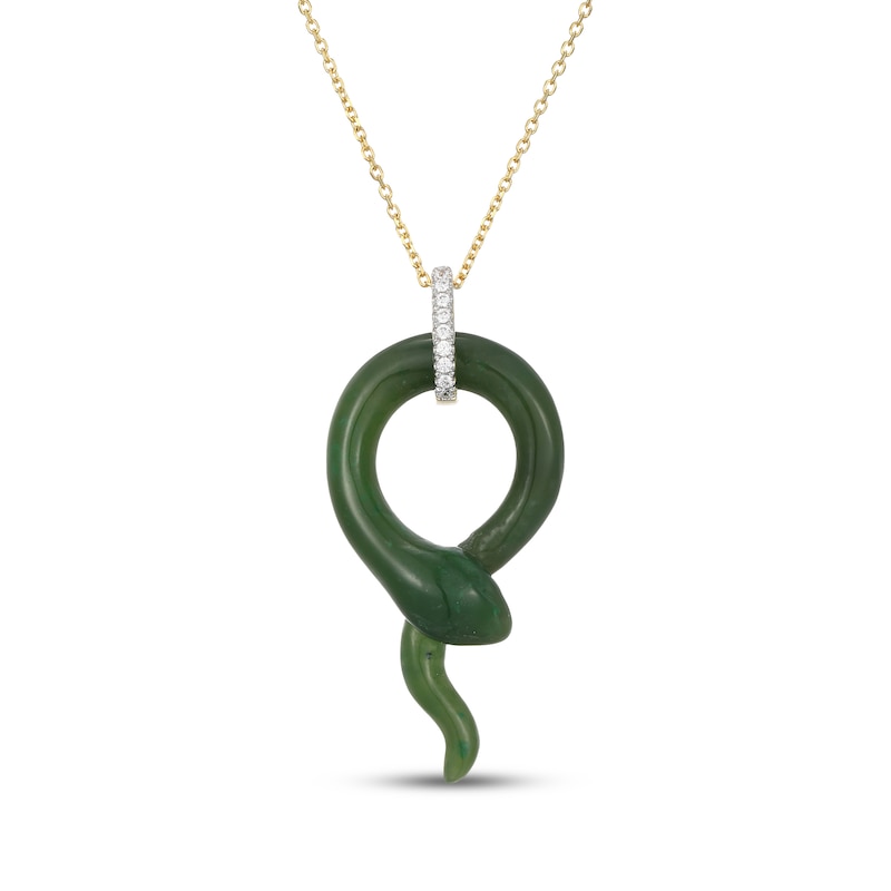 Main Image 1 of Jade & Diamond Snake Necklace 1/10 ct tw 14K Yellow Gold 18"