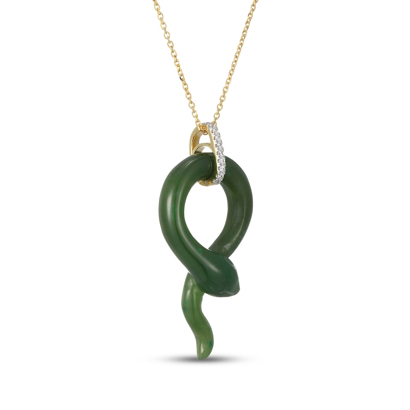 Main Image 2 of Jade & Diamond Snake Necklace 1/10 ct tw 14K Yellow Gold 18"