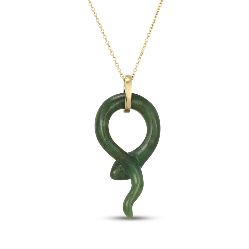 Main Image 3 of Jade & Diamond Snake Necklace 1/10 ct tw 14K Yellow Gold 18"