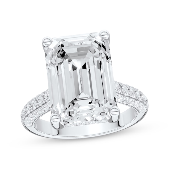 Now + Forever Lab-Grown Diamonds Emerald-Cut Hidden Halo Engagement Ring 8-5/8 ct tw 14K White Gold