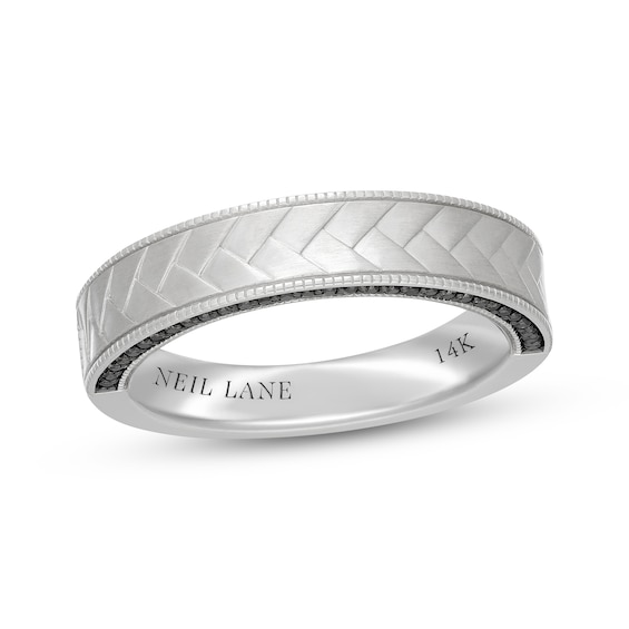 Neil Lane Men's Black Diamond Herringbone Wedding Band 1/4 ct tw 14K White Gold