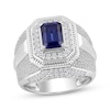 Thumbnail Image 1 of Men's Emerald-Cut Blue Lab-Created Sapphire & Diamond Ring 1 ct tw Sterling Silver