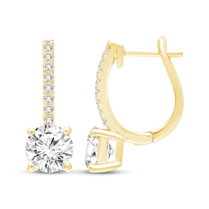 Main Image 1 of KAY Lab-Grown Diamonds Hoop Drop Earrings 2 ct tw 14K Yellow Gold (F/VS2)