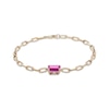 Thumbnail Image 1 of STUDIO BY KAY Emerald-Cut Pink Lab-Created Sapphire Solitaire Paperclip Chain Bracelet 24K Yellow Gold Vermeil Sterling Silver 7.25"