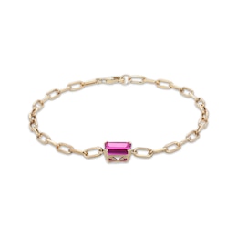 STUDIO BY KAY Emerald-Cut Pink Lab-Created Sapphire Solitaire Paperclip Chain Bracelet 24K Yellow Gold Vermeil Sterling Silver 7.25"