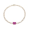 Thumbnail Image 2 of STUDIO BY KAY Emerald-Cut Pink Lab-Created Sapphire Solitaire Paperclip Chain Bracelet 24K Yellow Gold Vermeil Sterling Silver 7.25"