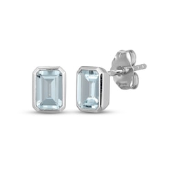 STUDIO BY KAY Emerald-Cut Aquamarine Bezel-Set Solitaire Stud Earrings Sterling Silver