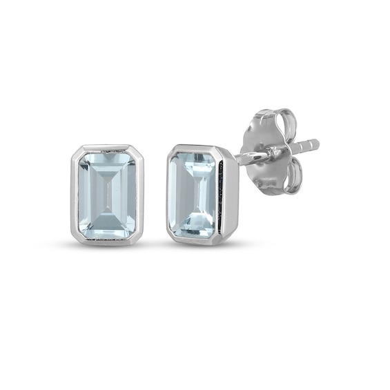 STUDIO BY KAY Emerald-Cut Aquamarine Bezel-Set Solitaire Stud Earrings Sterling Silver