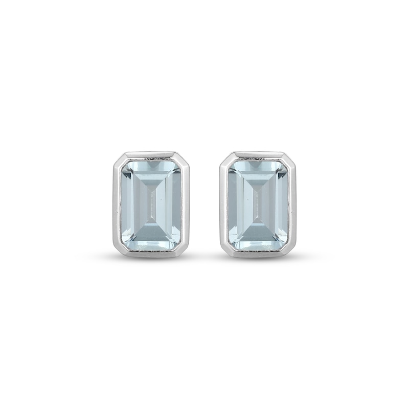 Main Image 2 of STUDIO BY KAY Emerald-Cut Aquamarine Bezel-Set Solitaire Stud Earrings Sterling Silver