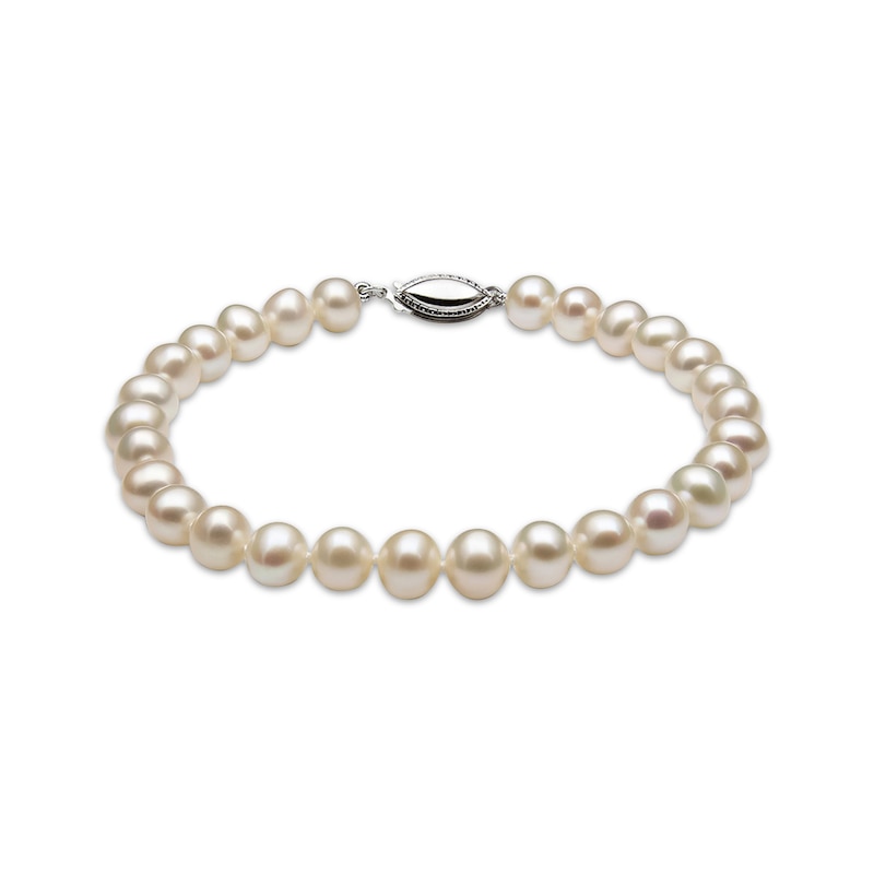 Main Image 4 of 7mm Freshwater Cultured Pearl Strand Necklace, Bracelet & Stud Earrings Gift Set Sterling Silver