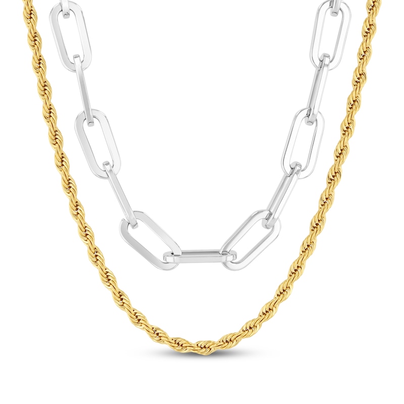 Main Image 1 of Layered Rope & Paperclip Chain Necklace Set Stainless Steel & Yellow Ion Plating