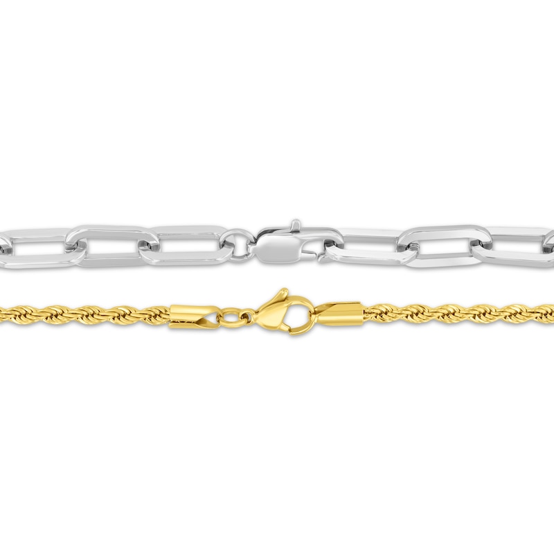 Main Image 2 of Layered Rope & Paperclip Chain Necklace Set Stainless Steel & Yellow Ion Plating