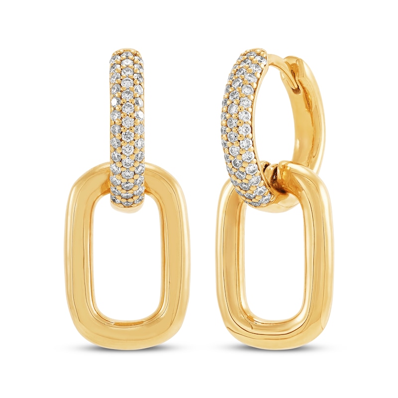 Main Image 1 of STUDIO BY KAY Lab-Grown Diamond Link Drop Hoop Earrings 1/2 ct tw 24K Yellow Gold Vermeil Sterling Silver