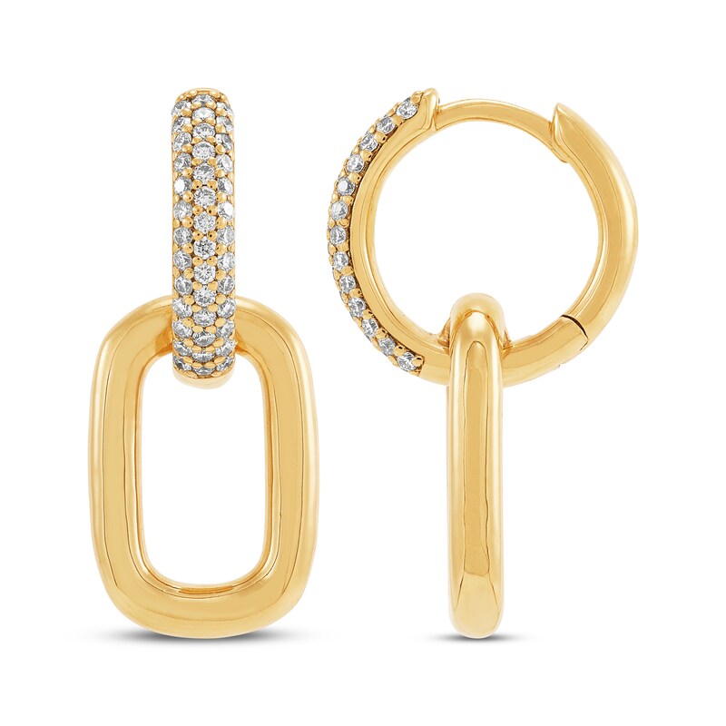 Main Image 3 of STUDIO BY KAY Lab-Grown Diamond Link Drop Hoop Earrings 1/2 ct tw 24K Yellow Gold Vermeil Sterling Silver