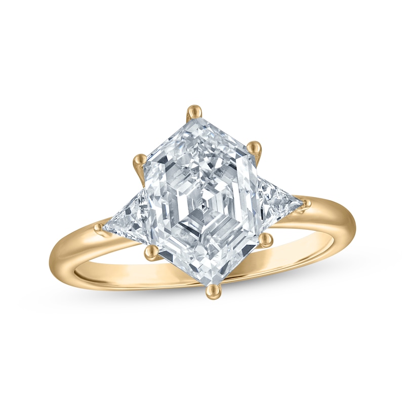 Main Image 1 of Now + Forever Lab-Grown Diamonds Hexagon & Triangle-Cut Three-Stone Engagement Ring 3-1/3 ct tw 14K Yellow Gold