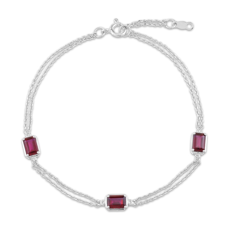 Main Image 1 of Emerald-Cut Lab-Created Ruby & White Lab-Created Sapphire Station Bracelet Sterling Silver 8.25"