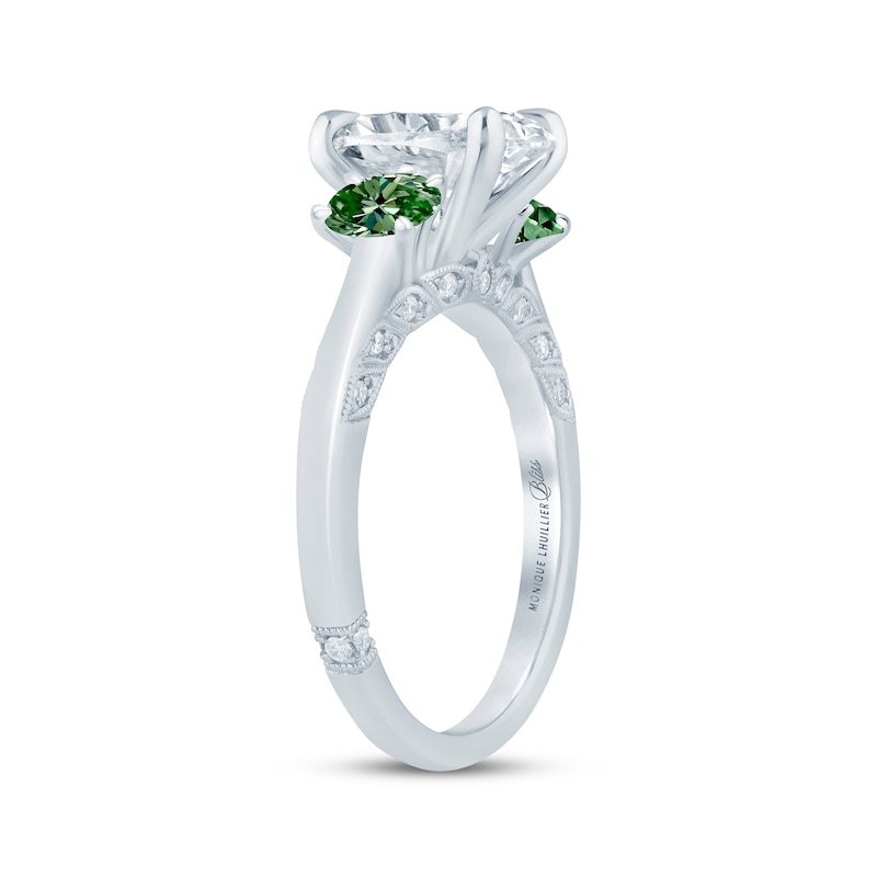 Main Image 2 of Monique Lhuillier Bliss Oval-Cut White & Green Lab-Grown Diamond Three-Stone Engagement Ring 2-1/2 ct tw 18K White Gold